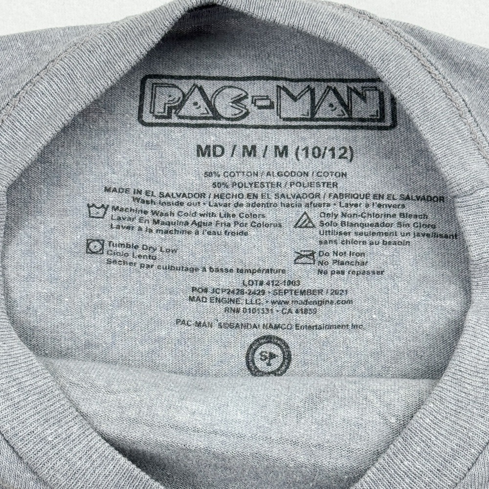 Pac-Man Long Sleeve Graphic T-Shirt Kids Medium 10/12 Gray Ghost Sleeve Gamer - Picture 3 of 4